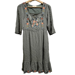 bohme Gray Embroidered Floral Midi Dress
